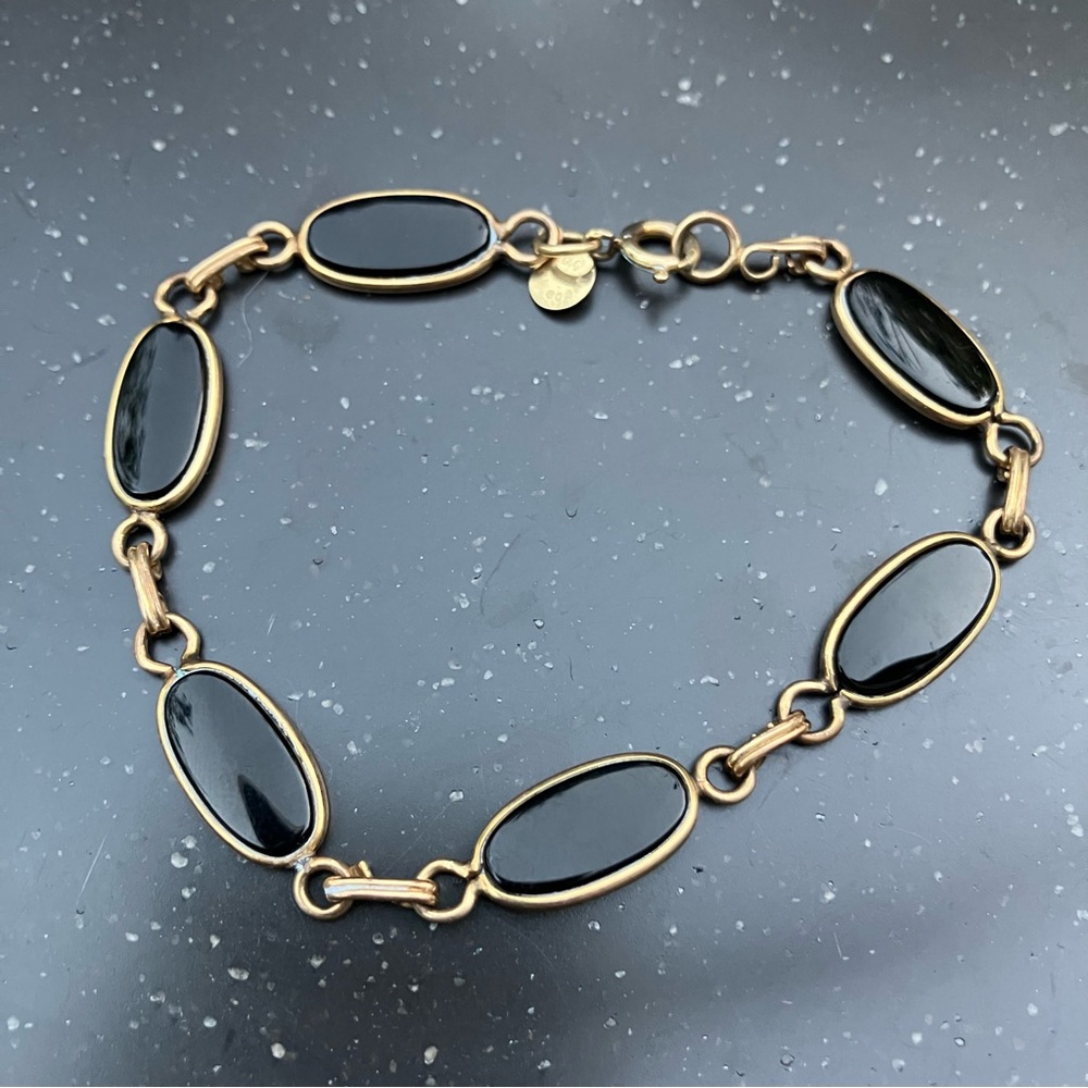 14K Gold Filled Link Black Onyx Bracelet. EUC. - Picture 6 of 6